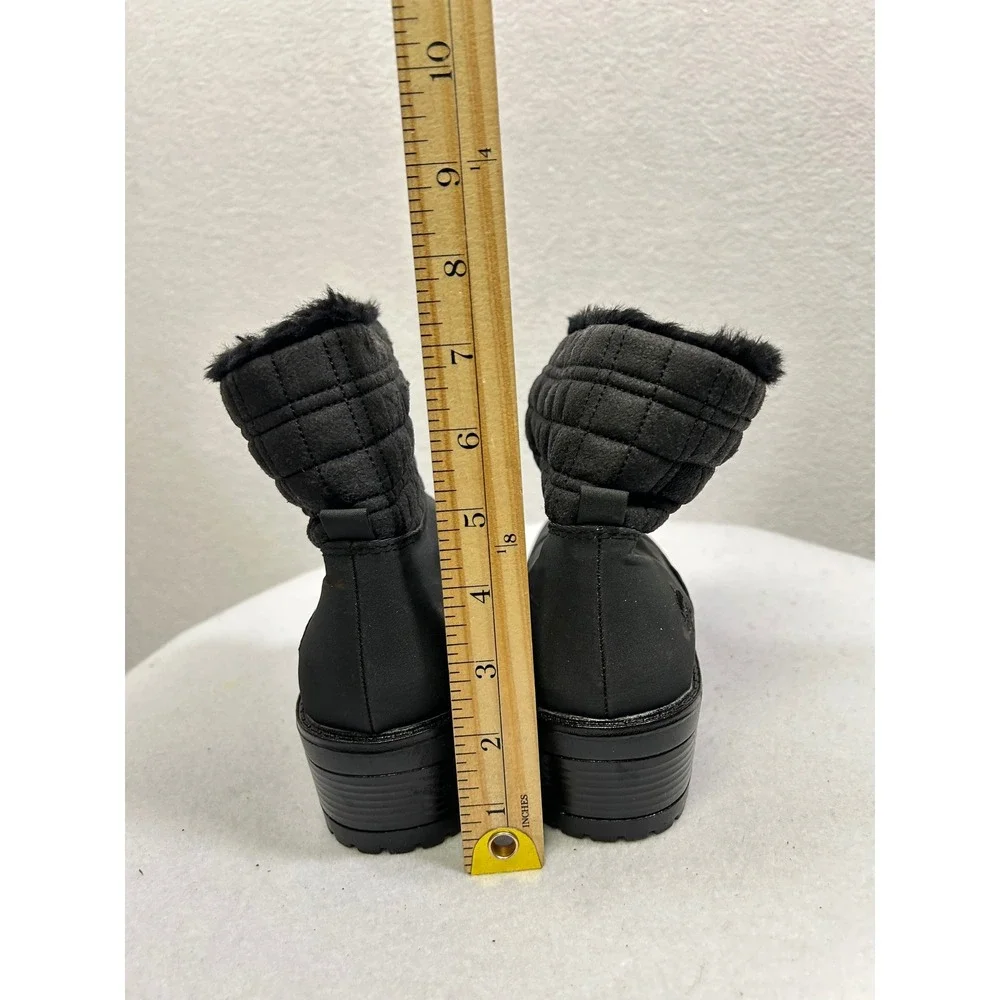 Totes Zippy Silkatex Winter Boots Womens 8 Black Faux Fur Trim Front Zip Quilted
